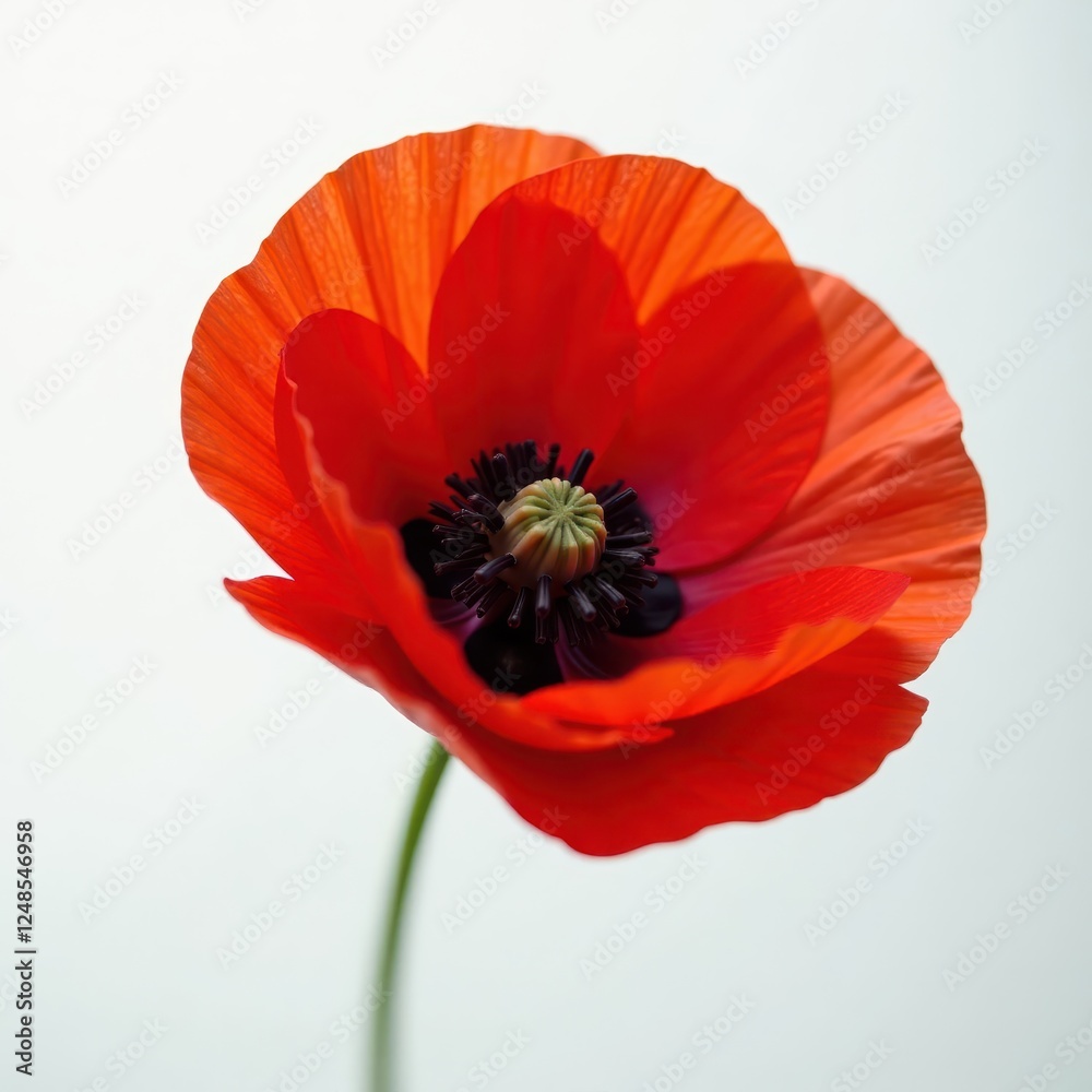 Intricate red poppy blossom, delicate details, pure white backdrop, image, blossom, white Intricate red poppy blossom, delicate details, pure white backdrop, image, blossom, white