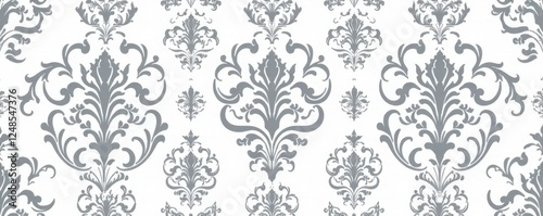 Grey and white damask, elegant seamless pattern, illustration, room