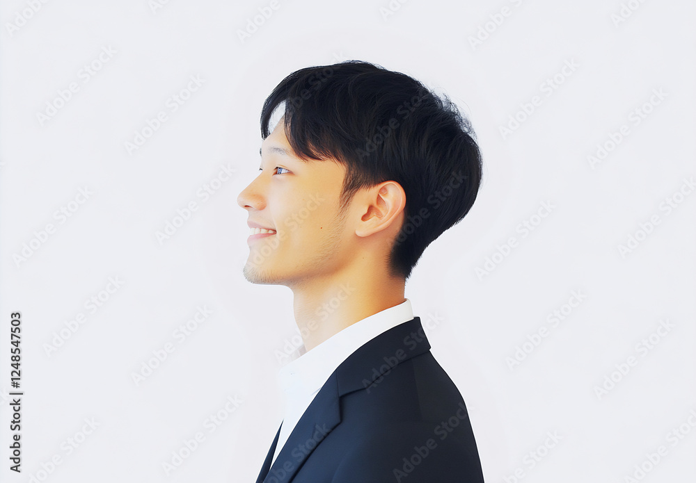 Confident smiling man side view Confident smiling man side view