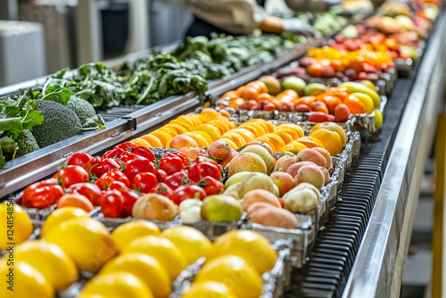 Fresh fruits and vegetables displayed in a vibrant produce section photo