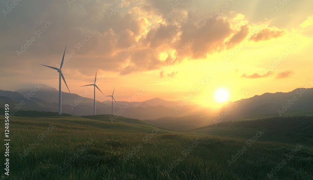 Obraz premium futuristic green energy picture of renewable wind turbines farm 
