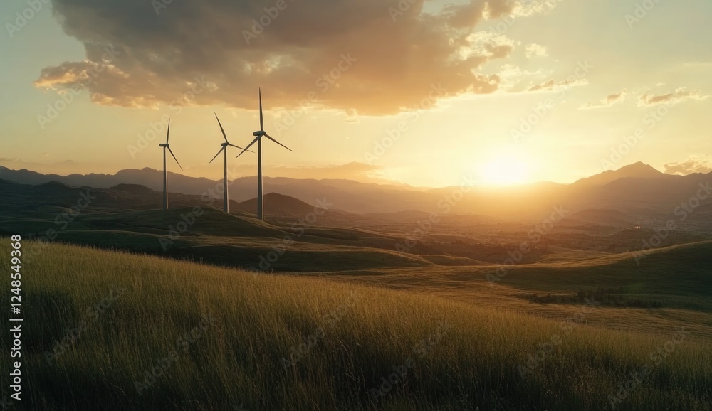 Obraz premium futuristic green energy picture of renewable wind turbines farm 