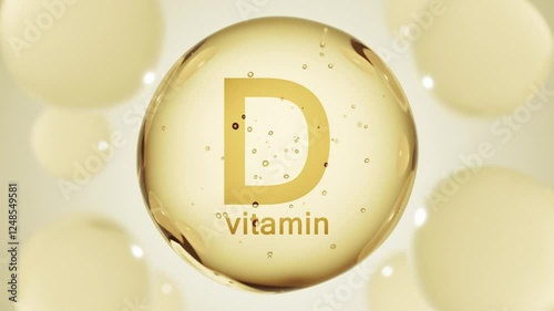 A pink glossy sphere with vitamin D. D3 pill capsule. Abstract 3D bubble drop background
