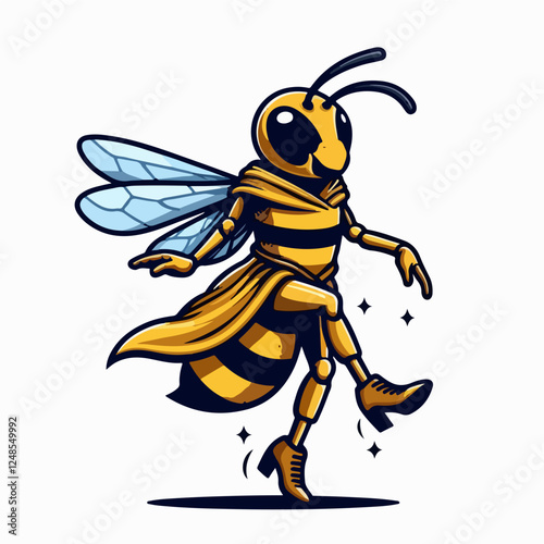 Buzzing with Style: A playful, cartoon bee, clad in a flowing yellow robe and fashionable boots, strikes a confident pose, adding a touch of whimsy and charm to any design.  