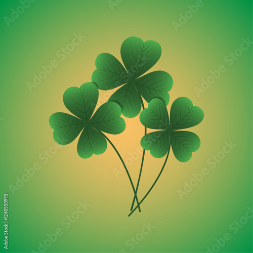 Square background st. patrick's day. Four leaf clover on a green background. Vector illustration. Print for a gift bag. Poster on the wall. Flyer with a bouquet of clover leaves.