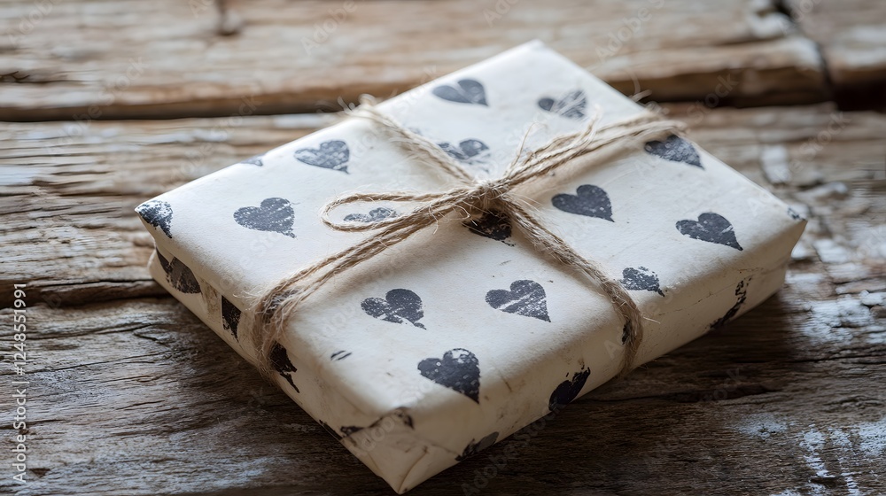Gift box wrapped in heart-patterned paper Gift box wrapped in heart-patterned paper