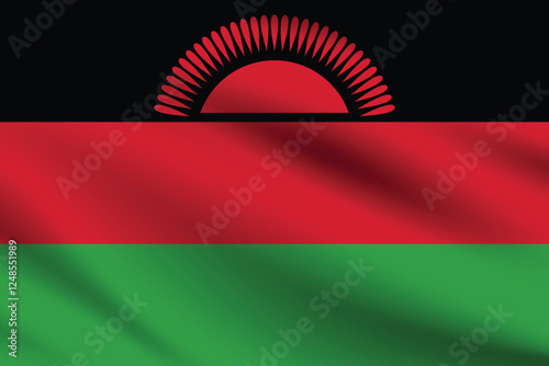 Malawi flag official colors and proportion digital vector illustration. Pleated flag.