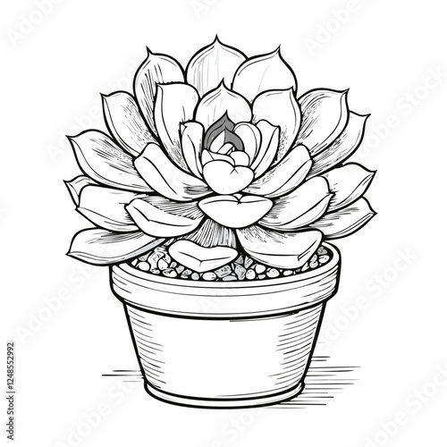 Echeveria Plant Leaf Green Nature Pot Foliage Fresh Tree Flora Floral Sketch Style
