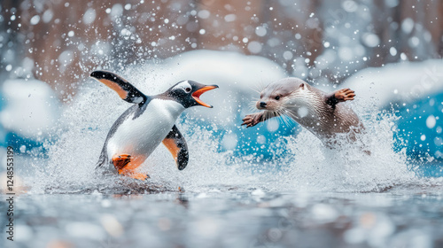 Aquatic Adventure: Penguin & Otter Plunge into Splashy Fun photo
