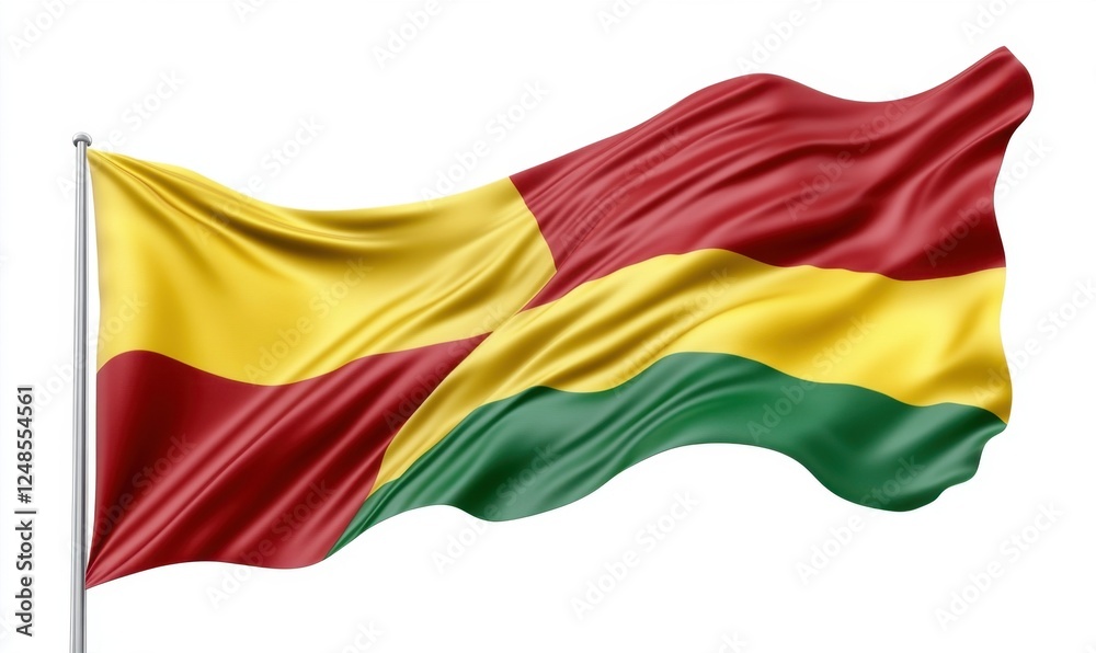 Naklejka premium Guinea-Bissau flag waving, white background, patriotic symbol, national identity