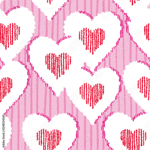 Hand Draw line Heart Stripe Seamless Pattern Wallpaper, Valentine's day Graphic Background 