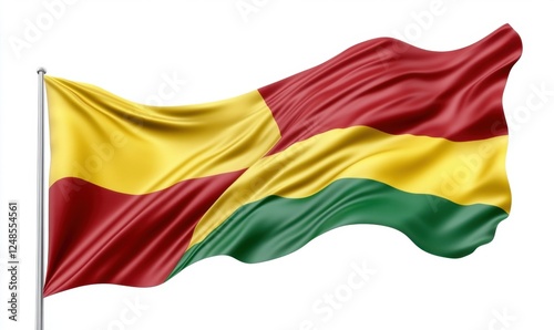Guinea-Bissau flag waving, white background, patriotic symbol, national identity