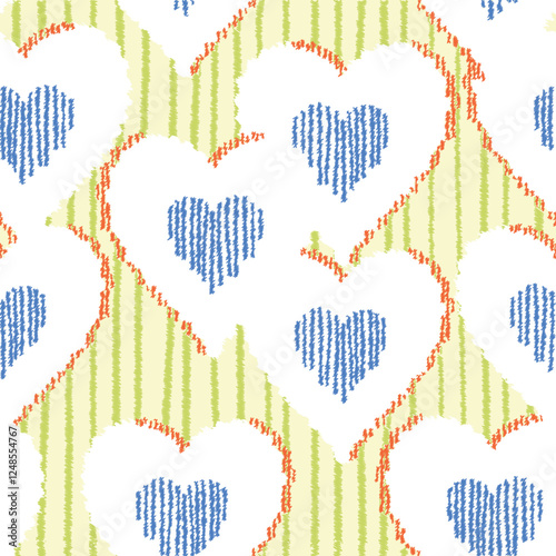 Hand Draw line Heart Stripe Seamless Pattern Wallpaper, Valentine's day Graphic Background 