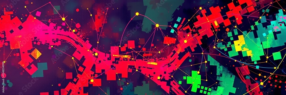 Naklejka premium Abstract digital art with bright geometric shapes in vibrant colors
