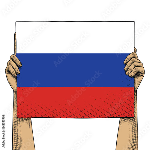 Hand Raises a Sign That Show Russia Flag