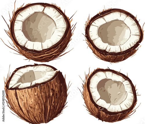 
Coconuts cut into pieces vector illustration set isolated tranperent background