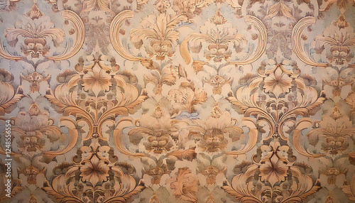 A classic European texture pattern of damask designs in soft, sophisticated shades