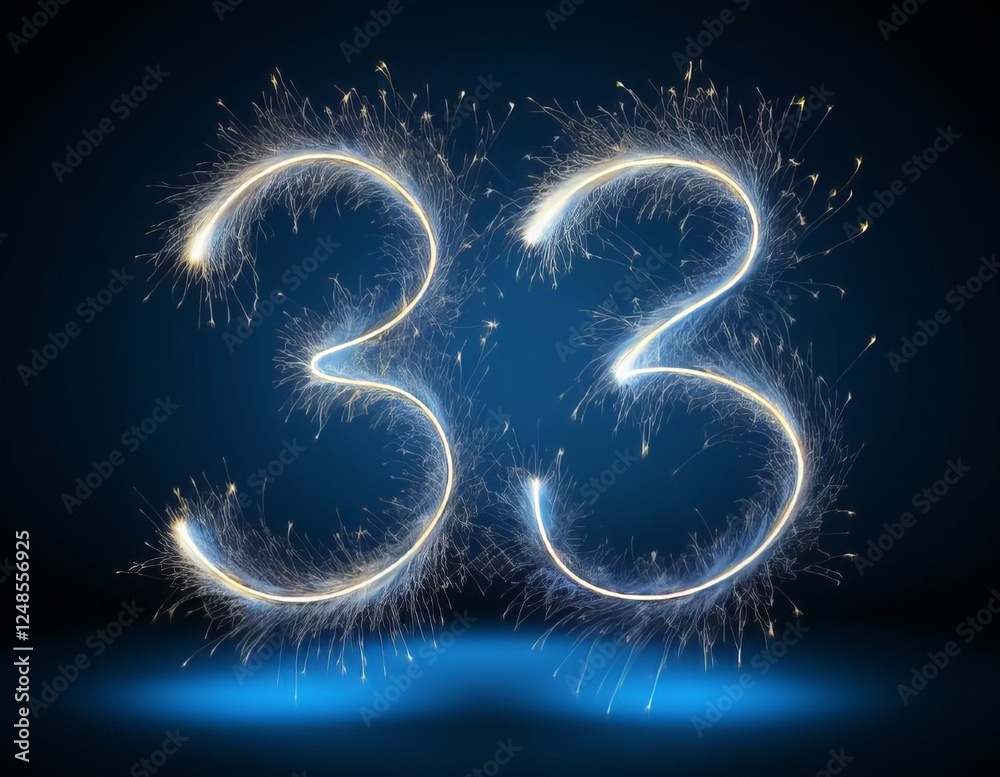 Glowing and sparkling numbers on a blue background