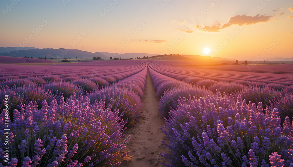 Obraz premium Breathtaking Lavender Fields Under a Pastel Sunset