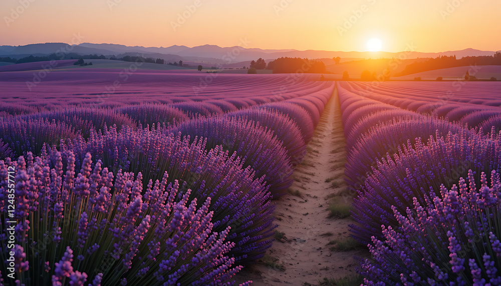 Obraz premium Breathtaking Lavender Fields Under a Pastel Sunset