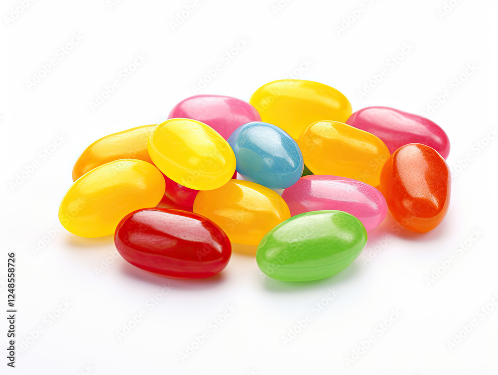 A Pile of Colorful Jelly Beans on White Background A Pile of Colorful Jelly Beans on White Background