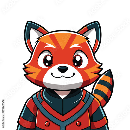 Cute cartoon red panda character wearing a futuristic sci fi space suit