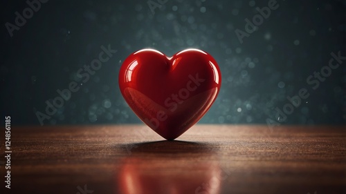 Red Heart On Wooden Surface With Dark Background