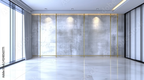Stunning Empty Room with Modern Concrete and Marble Design