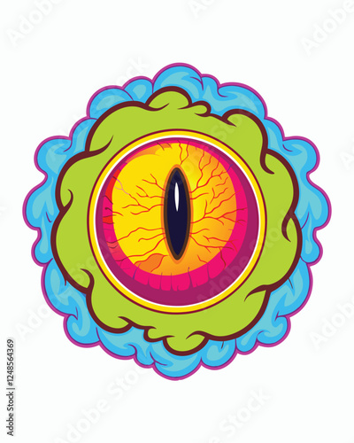Render a horrifying, monstrous, deep-red eye,  partially obscured, with a blurred, indistinct background suggesting immense depth and scale.