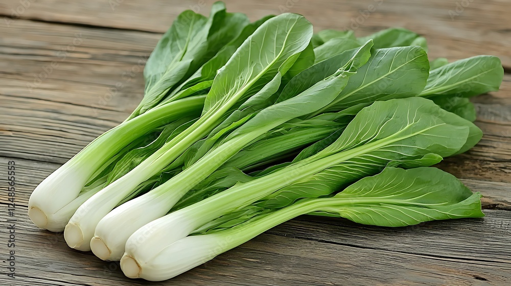 Fresh Bok Choy on Rustic Wooden Surface Fresh Bok Choy on Rustic Wooden Surface