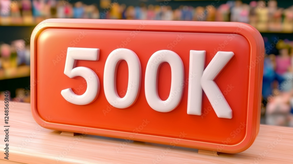 Fototapeta premium 500K Celebration With Red Sign, Achievement Subscribers Counter Design, Social Media Milestone