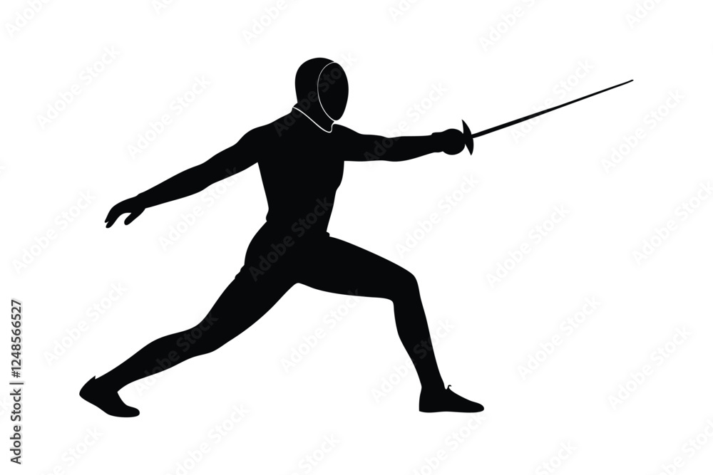 A silhouette vector illustration of a male fencer lunging forward with his foil extended.eps A silhouette vector illustration of a male fencer lunging forward with his foil extended.eps