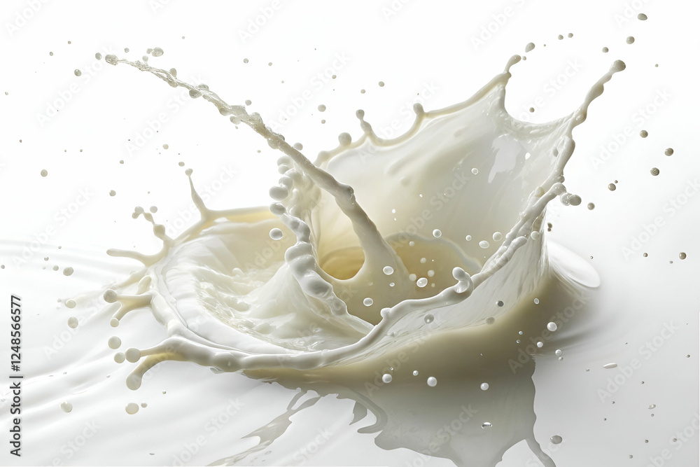 A dynamic splash of milk captures the moment of impact on a smooth surface, showcasing fluid motion and clean, white textures. A dynamic splash of milk captures the moment of impact on a smooth surface, showcasing fluid motion and clean, white textures.
