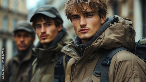 Stylish Men in Winter Coats, Urban Streetwear Fashion