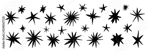 Hand drawn star blinking spark doodle sketch scribble decorative scrapbook flare glare light vector illustrations
