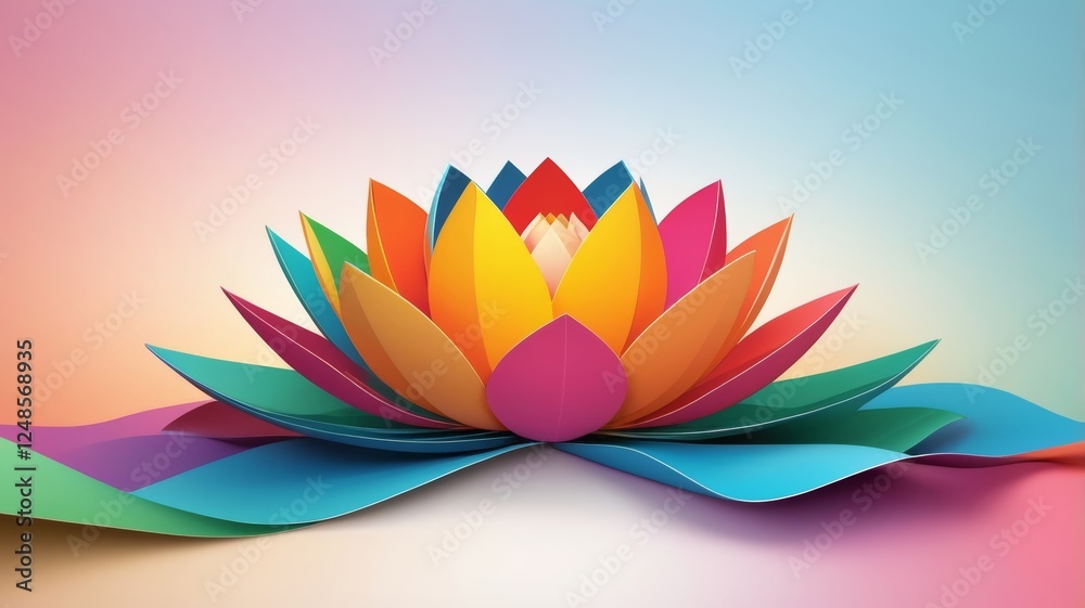 A vibrant lotus flower set against a vivid, multicolored background, showcasing its intricate petals and hues. A vibrant lotus flower set against a vivid, multicolored background, showcasing its intricate petals and hues.