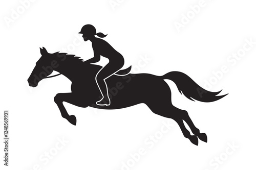 A silhouette vector illustration of a female equestrian riding a horse.eps