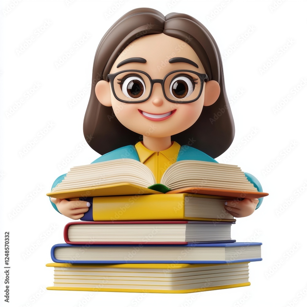 Friendly librarian with a stack of books, isolated on white background Friendly librarian with a stack of books, isolated on white background
