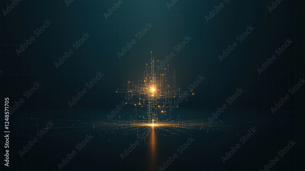 Fototapeta premium glowing network of interconnected lines and nodes radiates light, creating mesmerizing digital effect