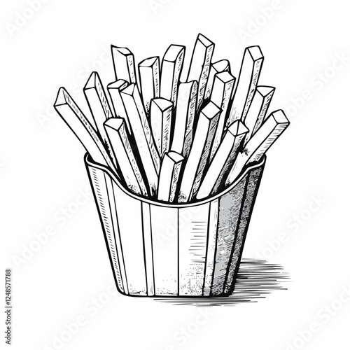 French Fries Food Meal Menu Dish Delicious Cuisine Eat Sketch Style

