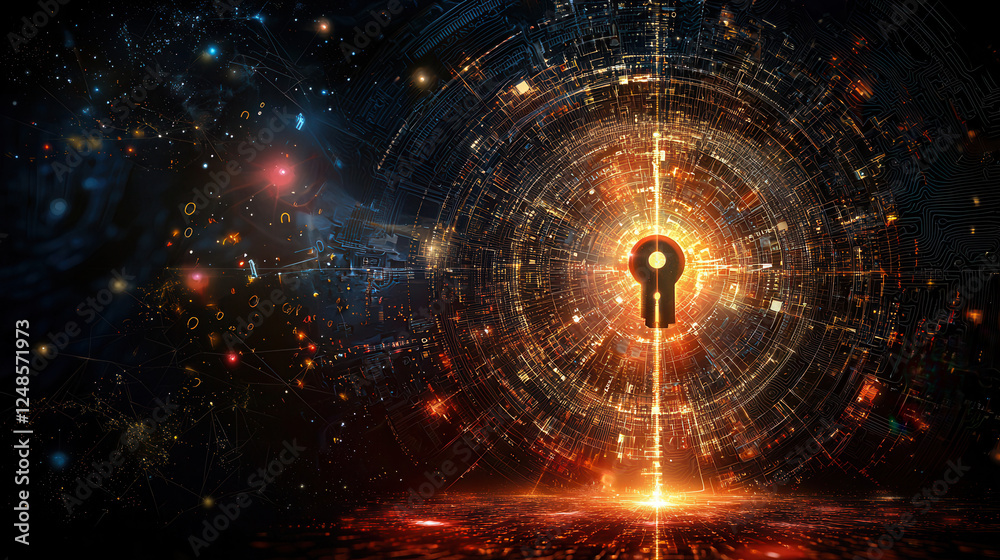 Obraz premium digital artwork of data encryption featuring glowing keyhole, symbolizing security and technology