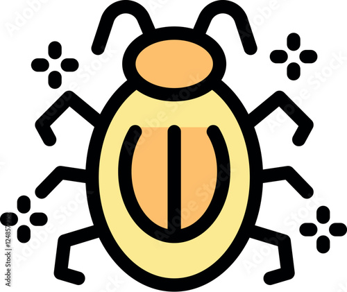 Yellow bug infecting a computer system, representing a virus, malware, or software bug, with sparks surrounding it