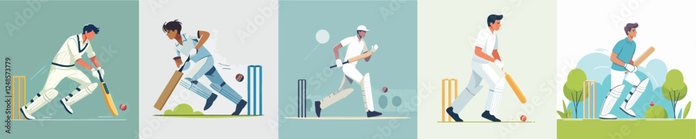 Obraz premium vector of young man playing cricket