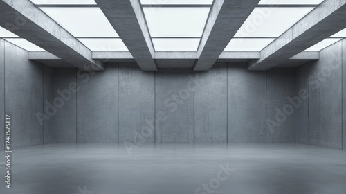 Empty Concrete Modern Architecture Interior Design. Minimalist Concrete Hallway. Spacious and Stylish Concrete Room. Contemporary Empty Space