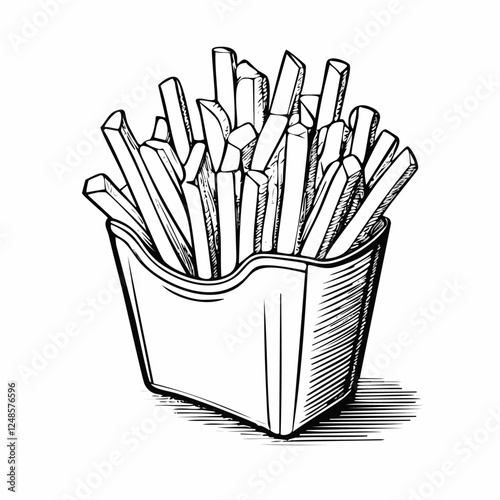 French Fries Food Meal Menu Dish Delicious Cuisine Eat Sketch Style
