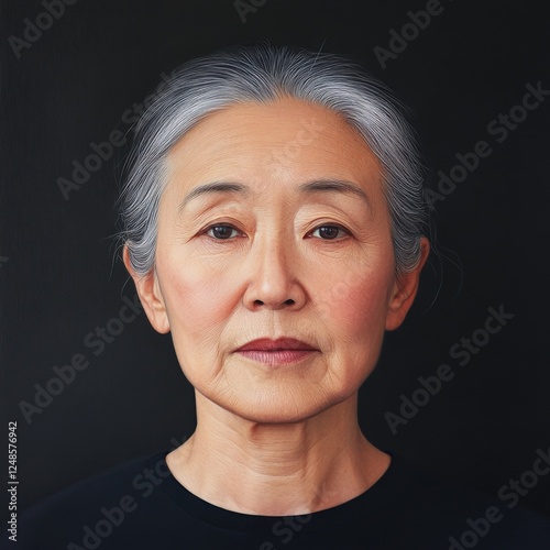 portrait of an older woman with gray hair looking at the camera