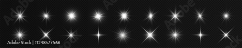 White effect reflections, neon illumination in red colors. Bright light lens. Police light effects, lines. Shiny stars, glowing sparks on a black background. Vector.