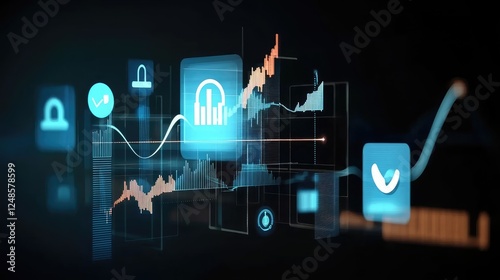  Realistic 3D rendering of digital verification with glowing profile icons and approval checkmark. 
