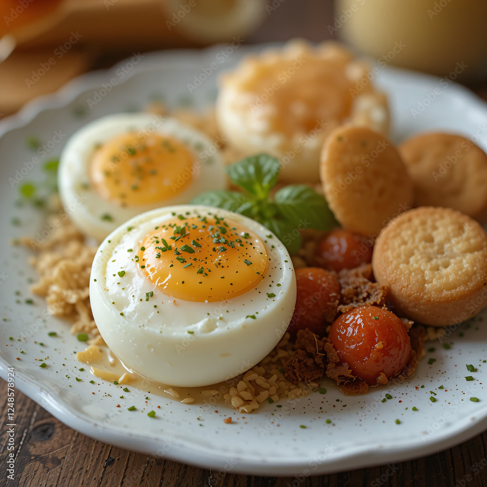 Poached Eggs with Artisanal Cookies and Roasted Tomatoes Poached Eggs with Artisanal Cookies and Roasted Tomatoes