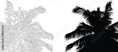 Wallpaper Mural Minimal style cad tree line drawing, Side view, set of graphics trees elements outline symbol for architecture and landscape design drawing. Vector illustration in stroke fill in white. Tropical Torontodigital.ca